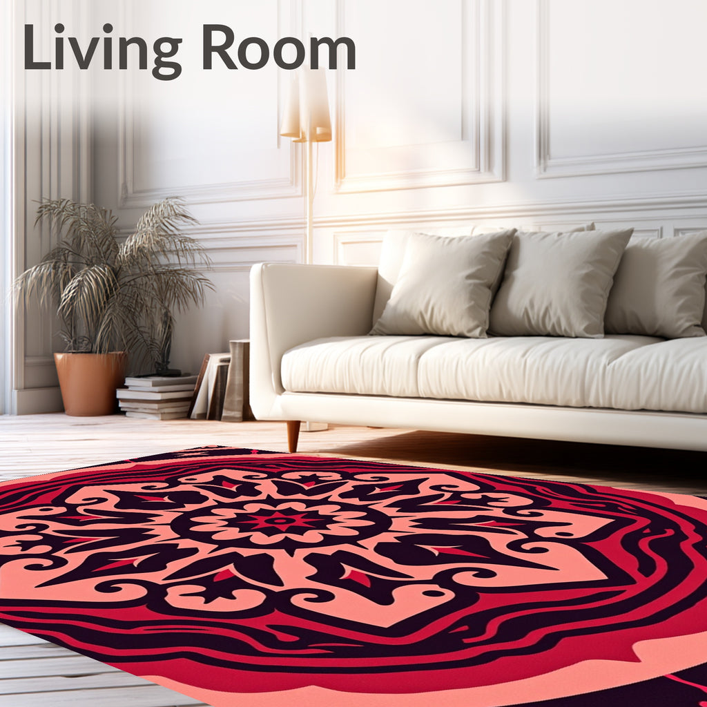 Radiant Red Mandala Pattern Rug