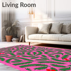 Vibrant Green Fronds Red Berries Rug