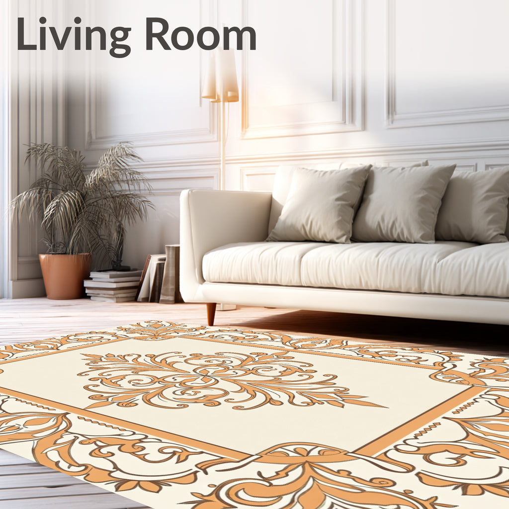 Elegant Orange Floral Scrollwork Design Rug