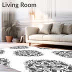 Monochrome Floral Medallion Pattern Rug
