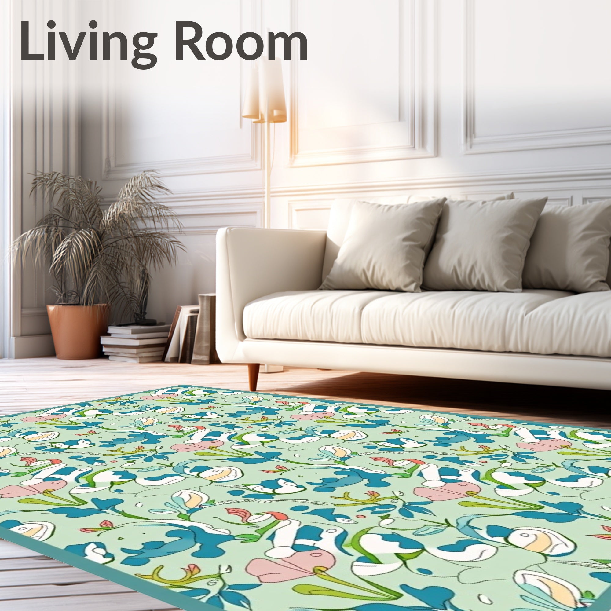 Whimsical Floral Abstract Blue Pink Rug