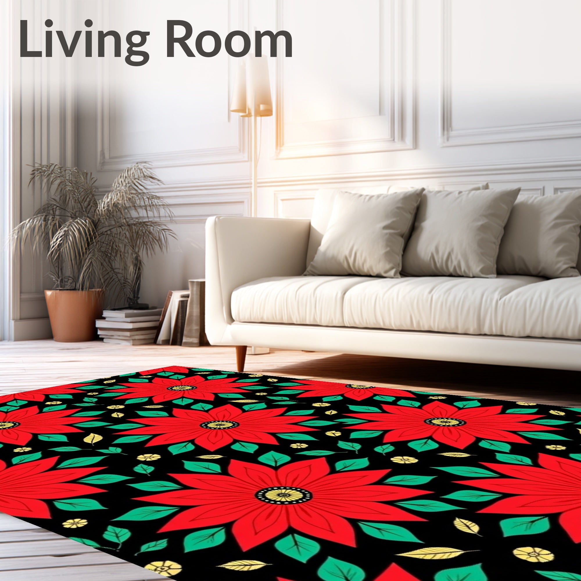 Bold Red Floral Starburst Garden Rug