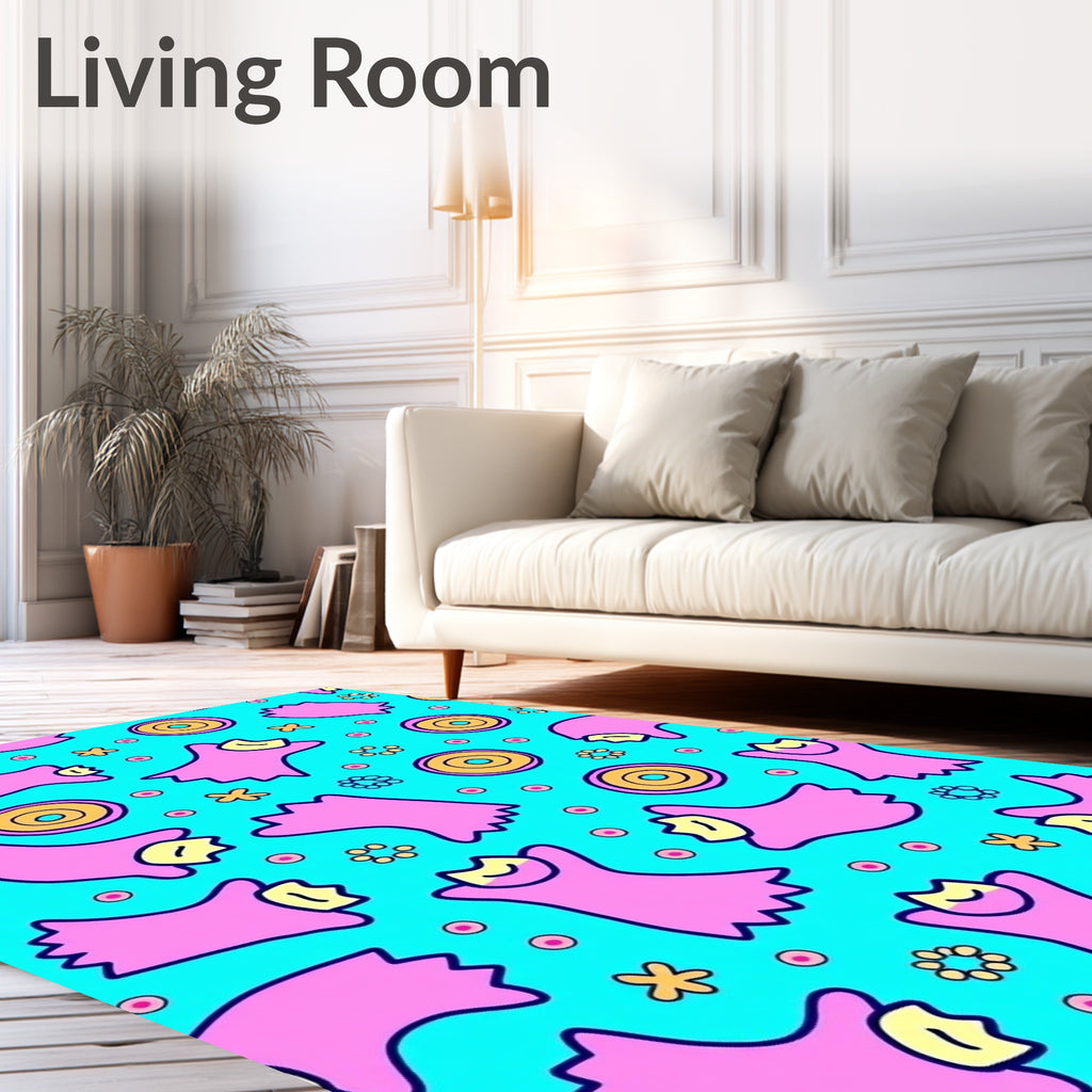 Playful Pink Creatures Floral pattern Rug