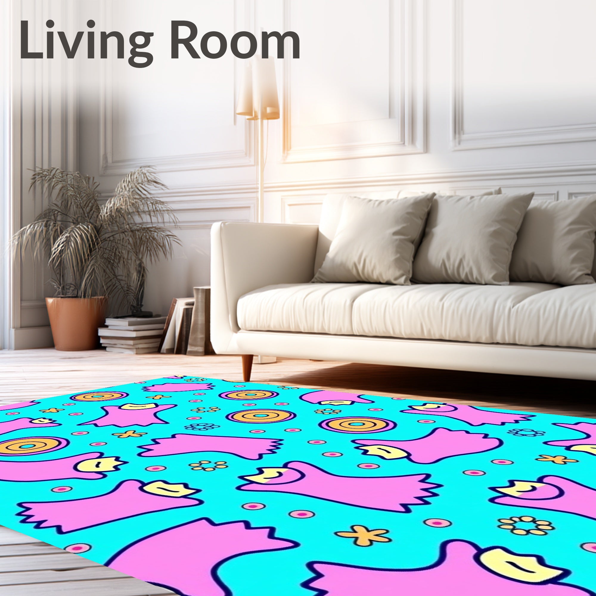 Playful Pink Creatures Floral pattern Rug