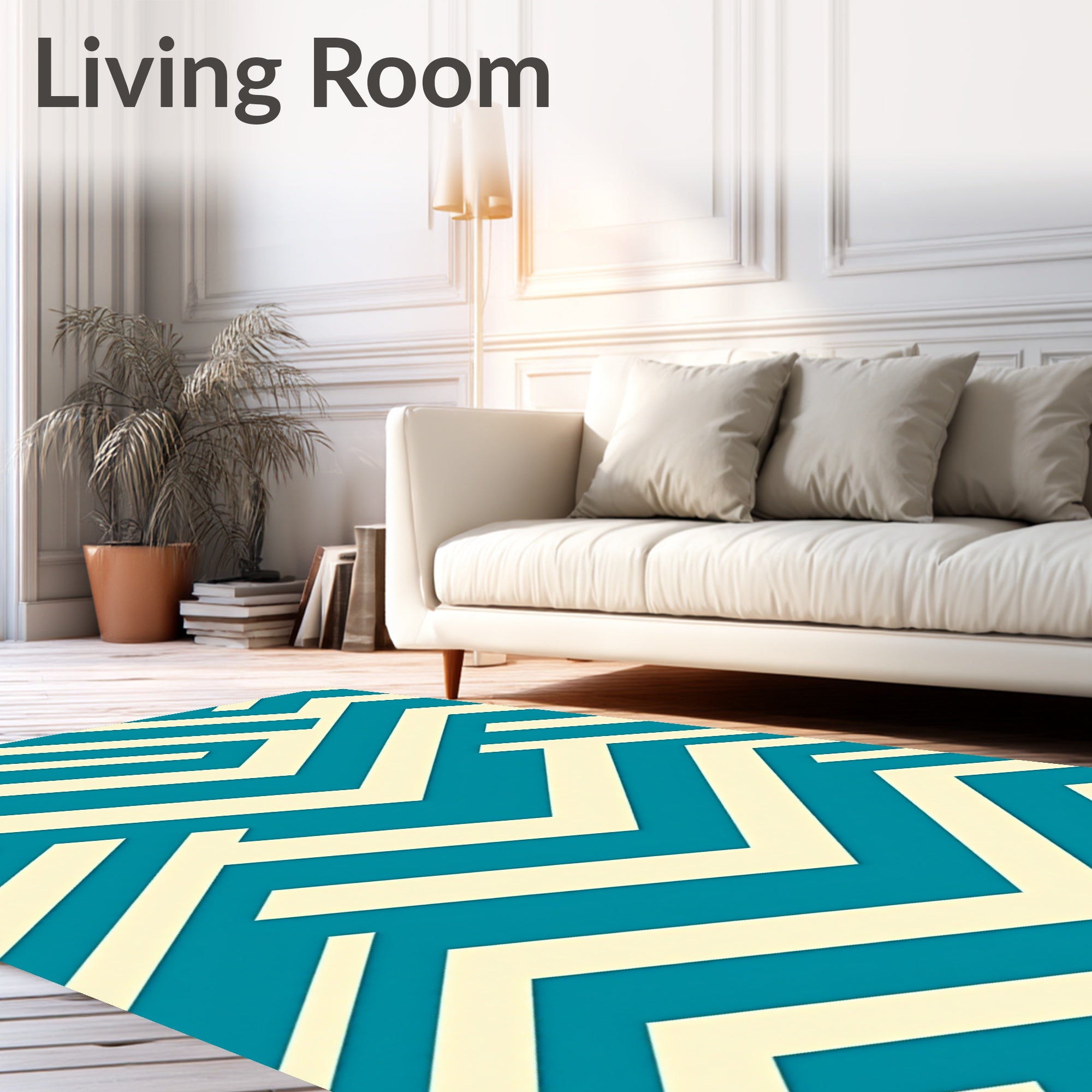Teal Cream Geometric Zigzag Pattern Rug