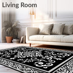 Classic Black White Damask Ornament Rug