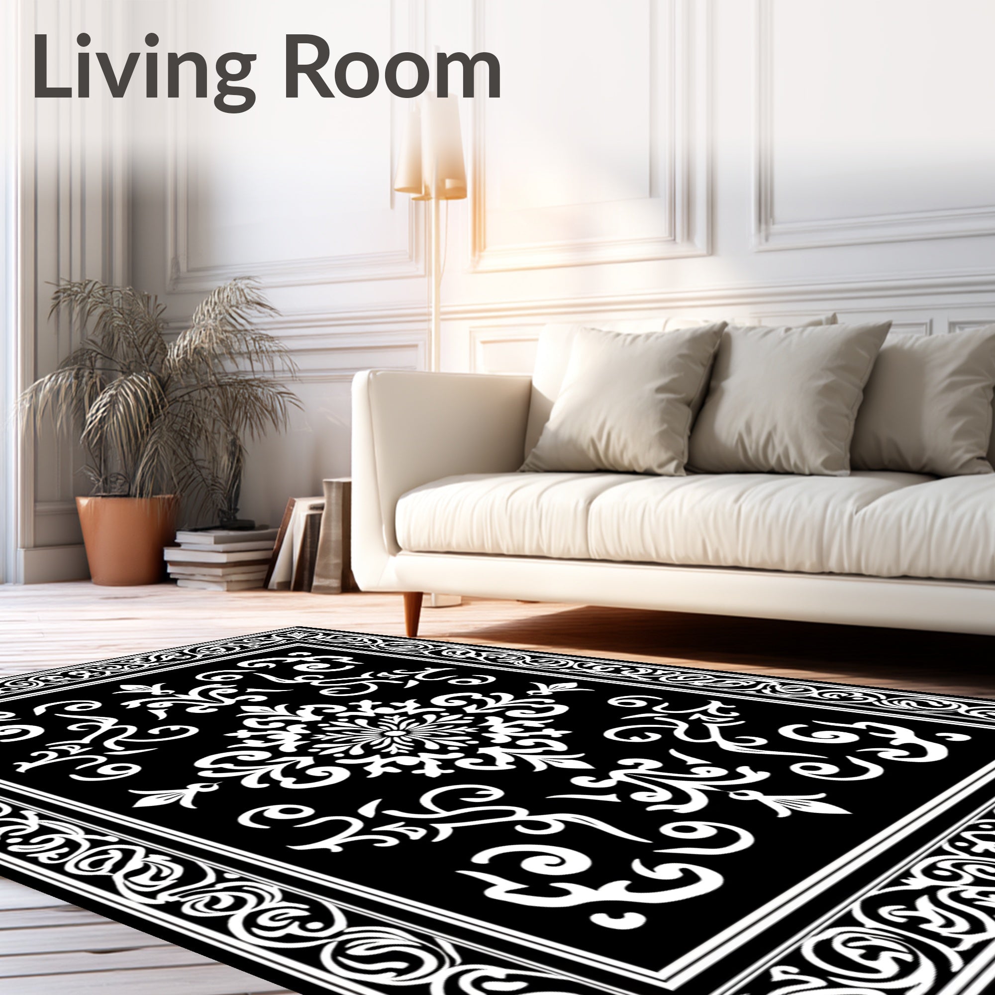 Classic Black White Damask Ornament Rug