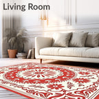 Floral Mandala Patterned Red Rug