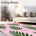 Green Leafy Branches With Pink Background Rug