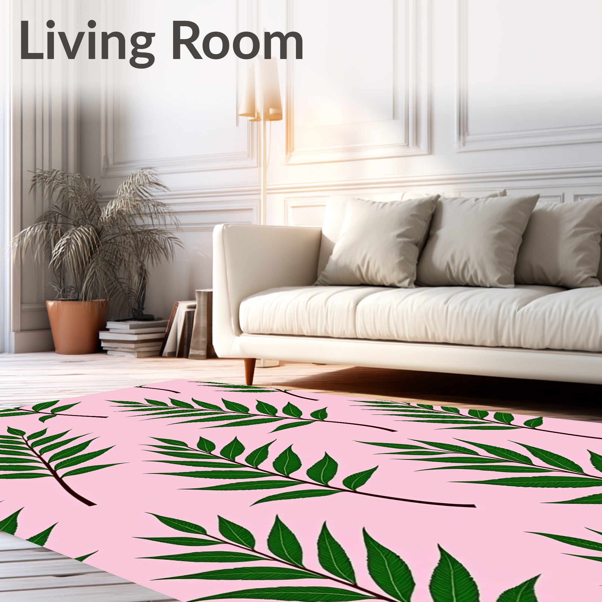 Green Leafy Branches With Pink Background Rug