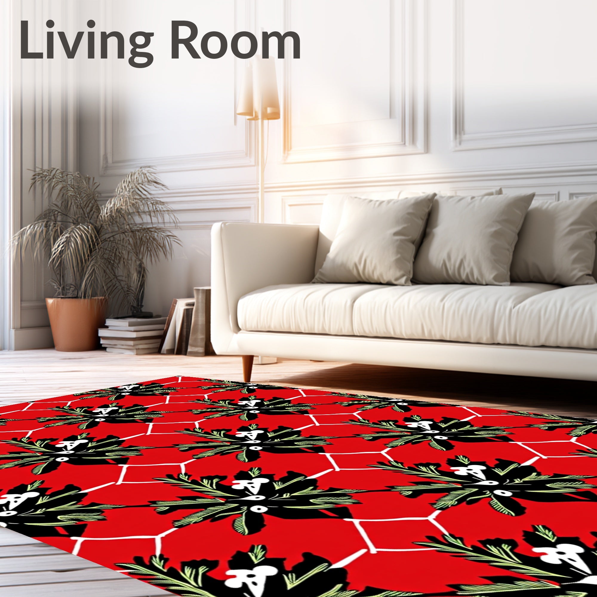 Bold Floral Geometric Red Design Rug