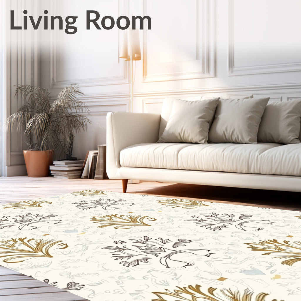Gold Brown Floral Sketch Pattern Rug