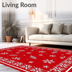 Red Snowflake Pine Branch Medley Rug