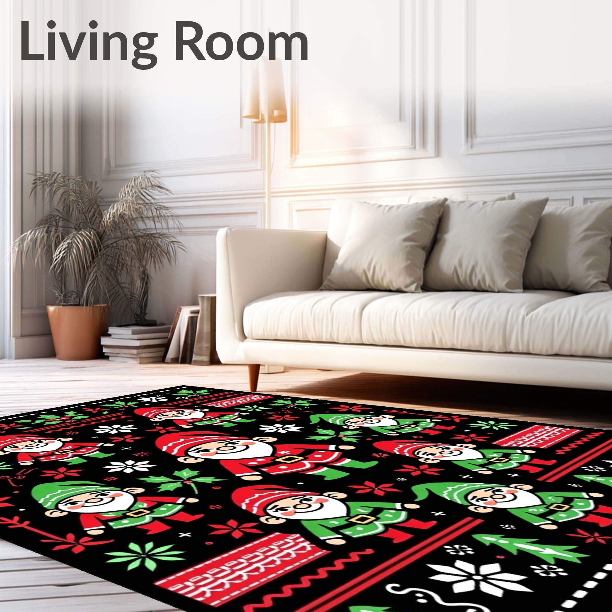 Whimsical Christmas Gnomes Festive Foliage Rug
