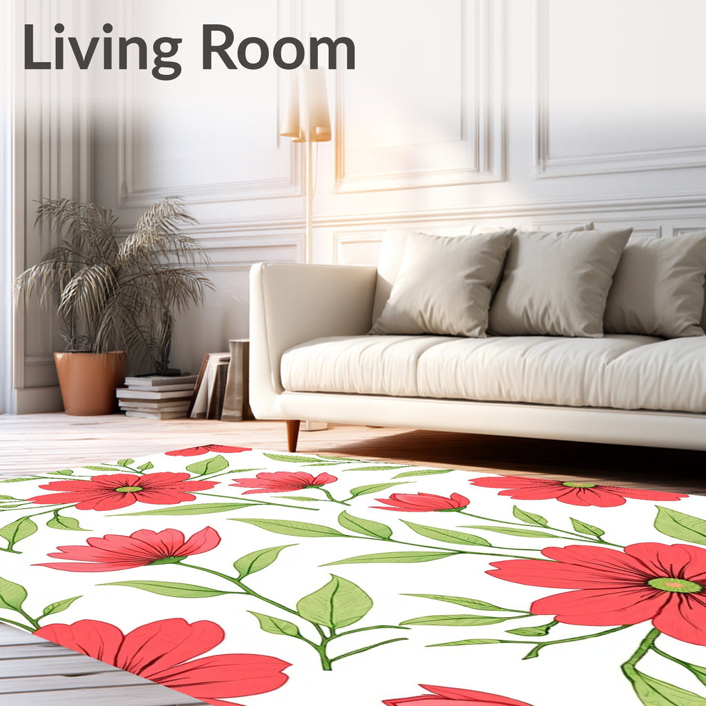 Coral Floral Botanical Pattern Rug