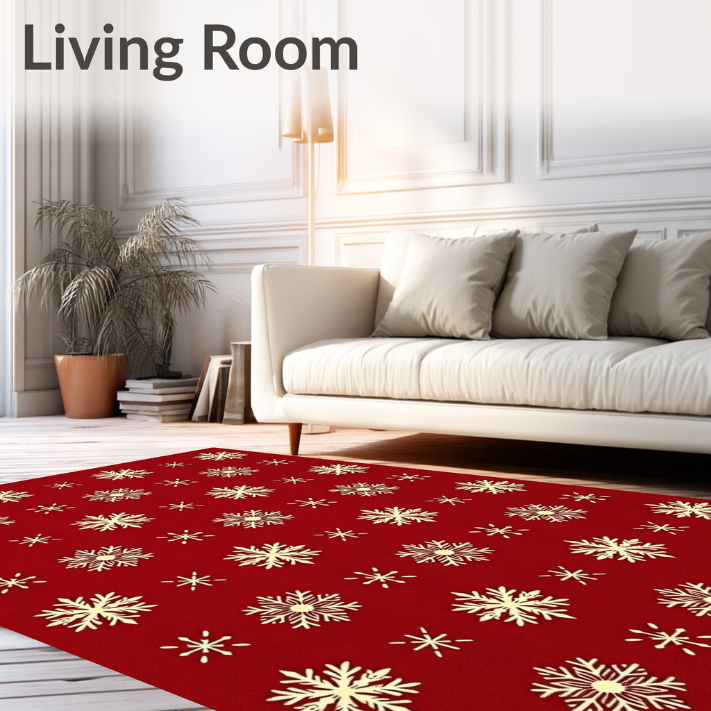 Classic Red Snowflake Festive Pattern Rug