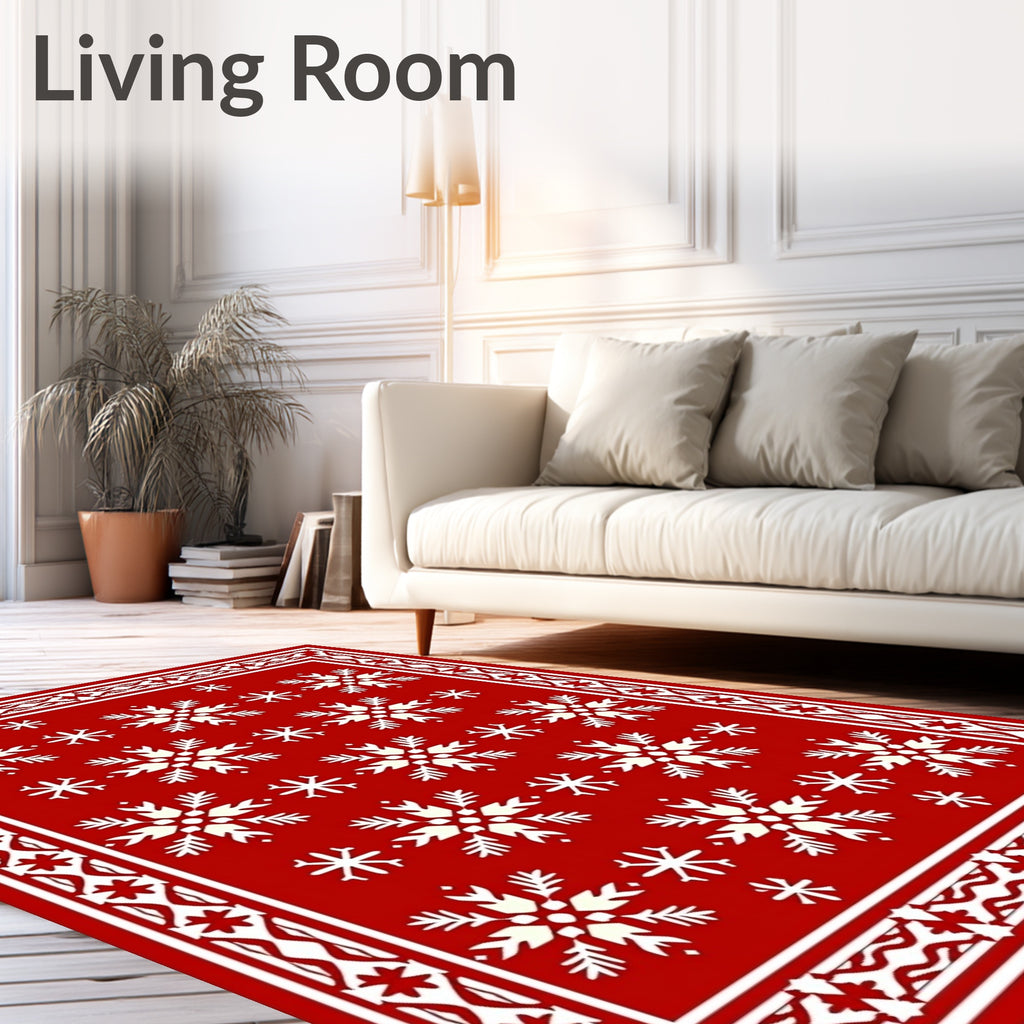 Red Snowflake Pattern Area Rug