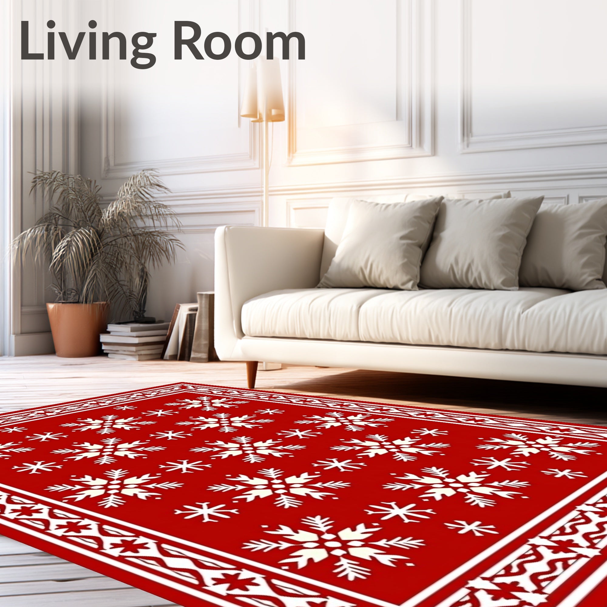 Red Snowflake Pattern Area Rug