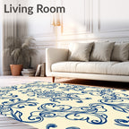 Classic Blue Ornamental Damask Pattern Rug