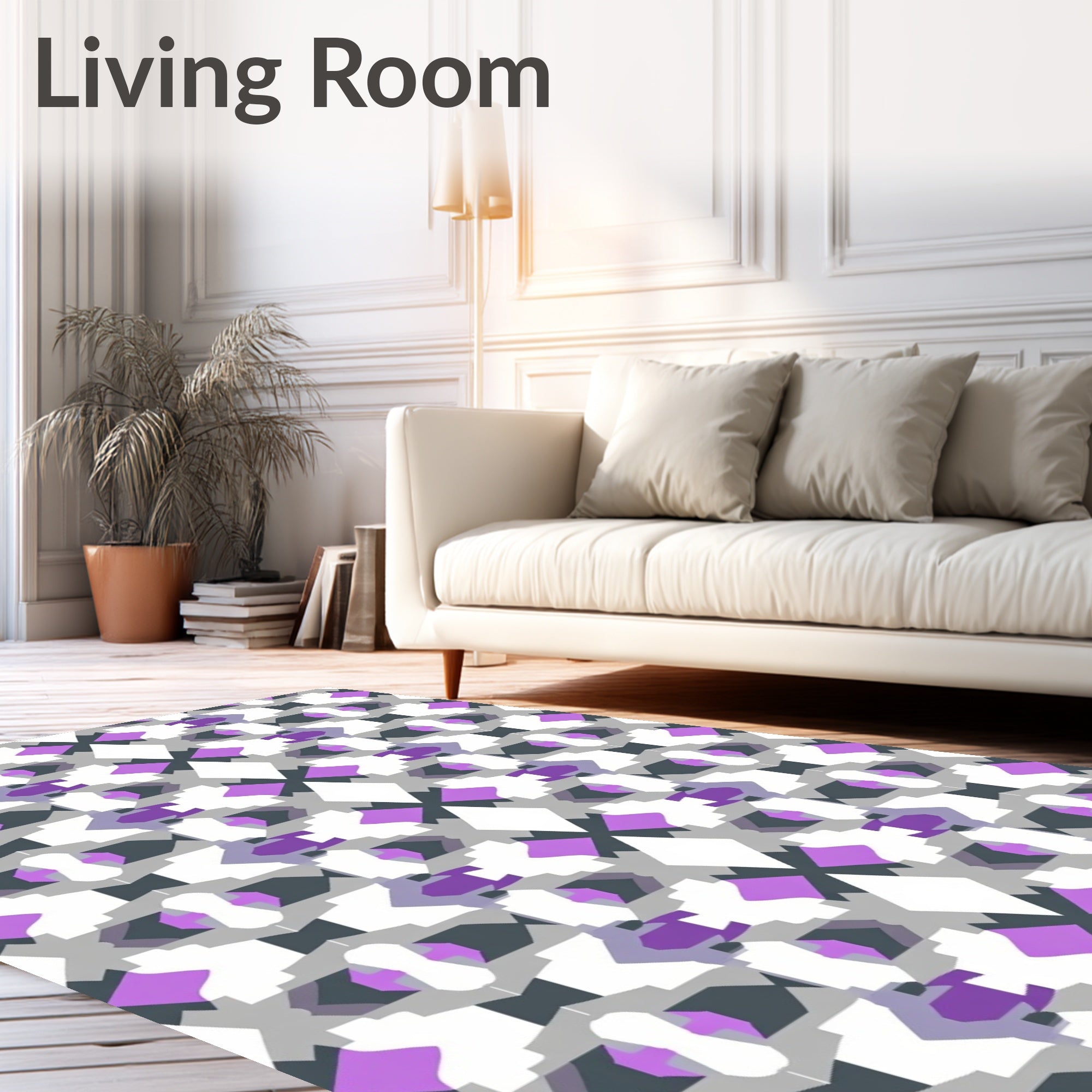 Modern Purple Gray Geometric Abstract Pattern Rug