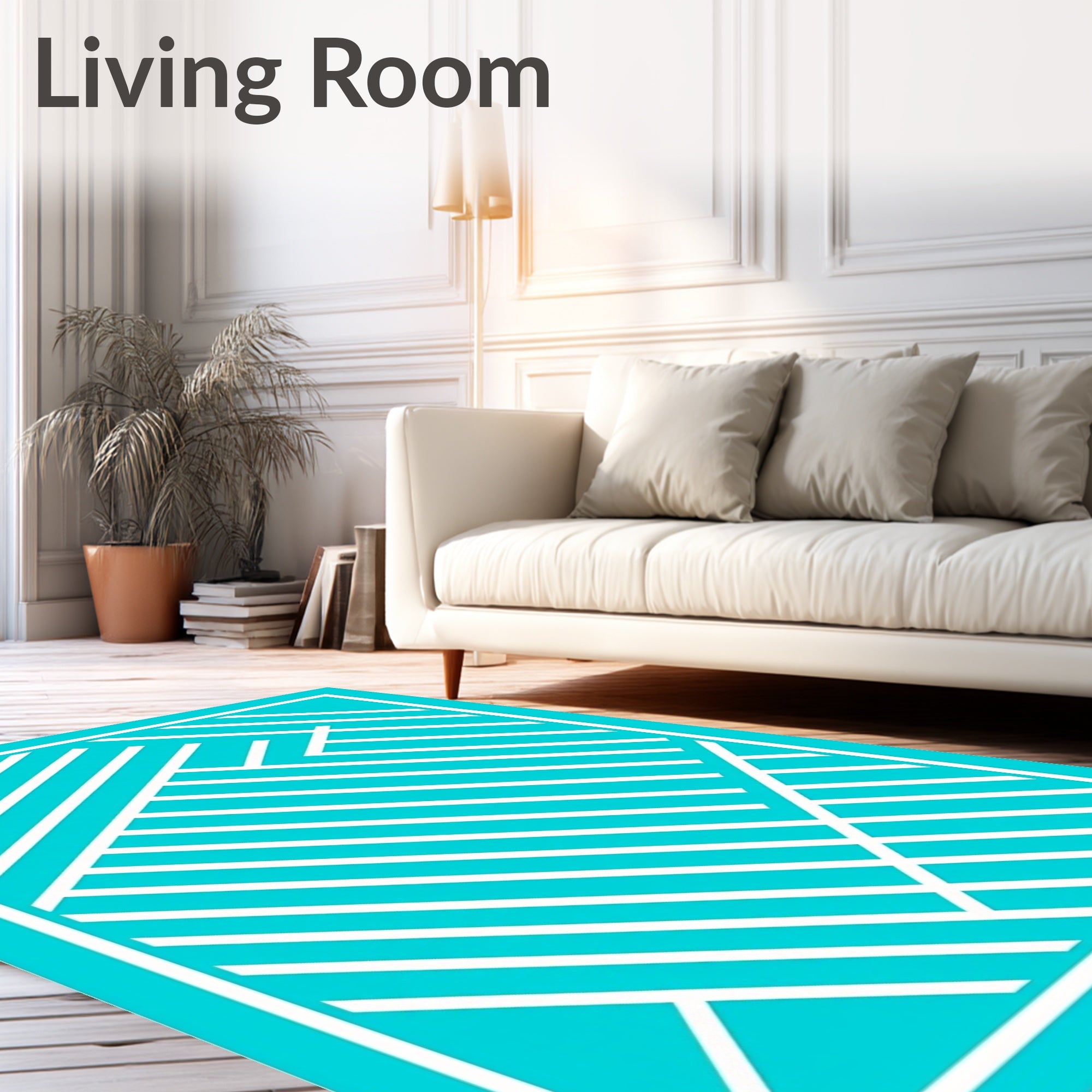 Modern White Stripe Abstract Geometric Design Rug