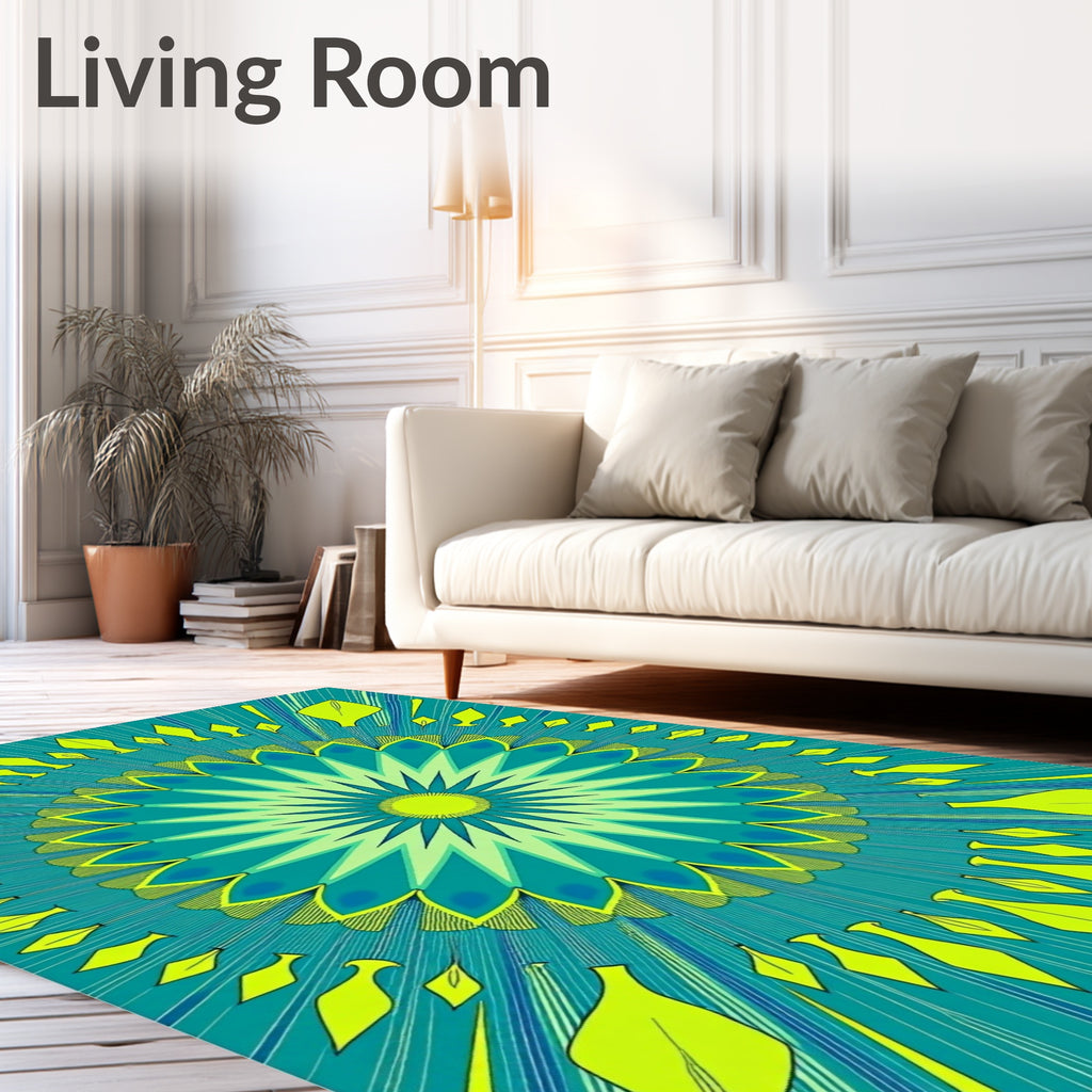 Radiating Teal 2 Petal Mandala Rug