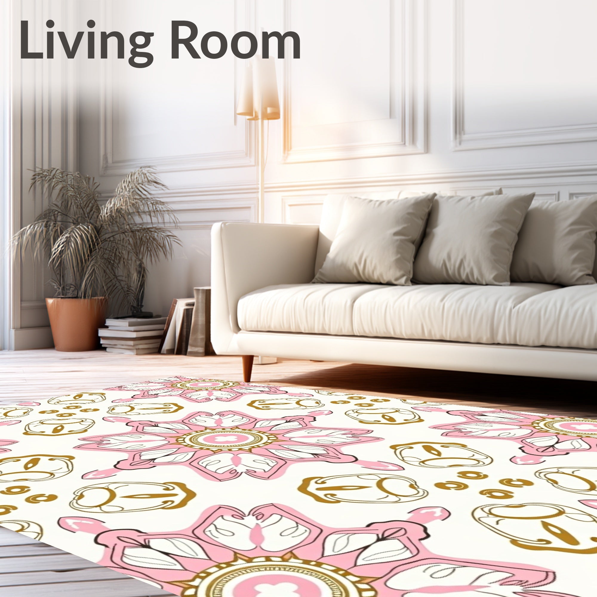 Pink Gold Floral Mandala Pattern Rug