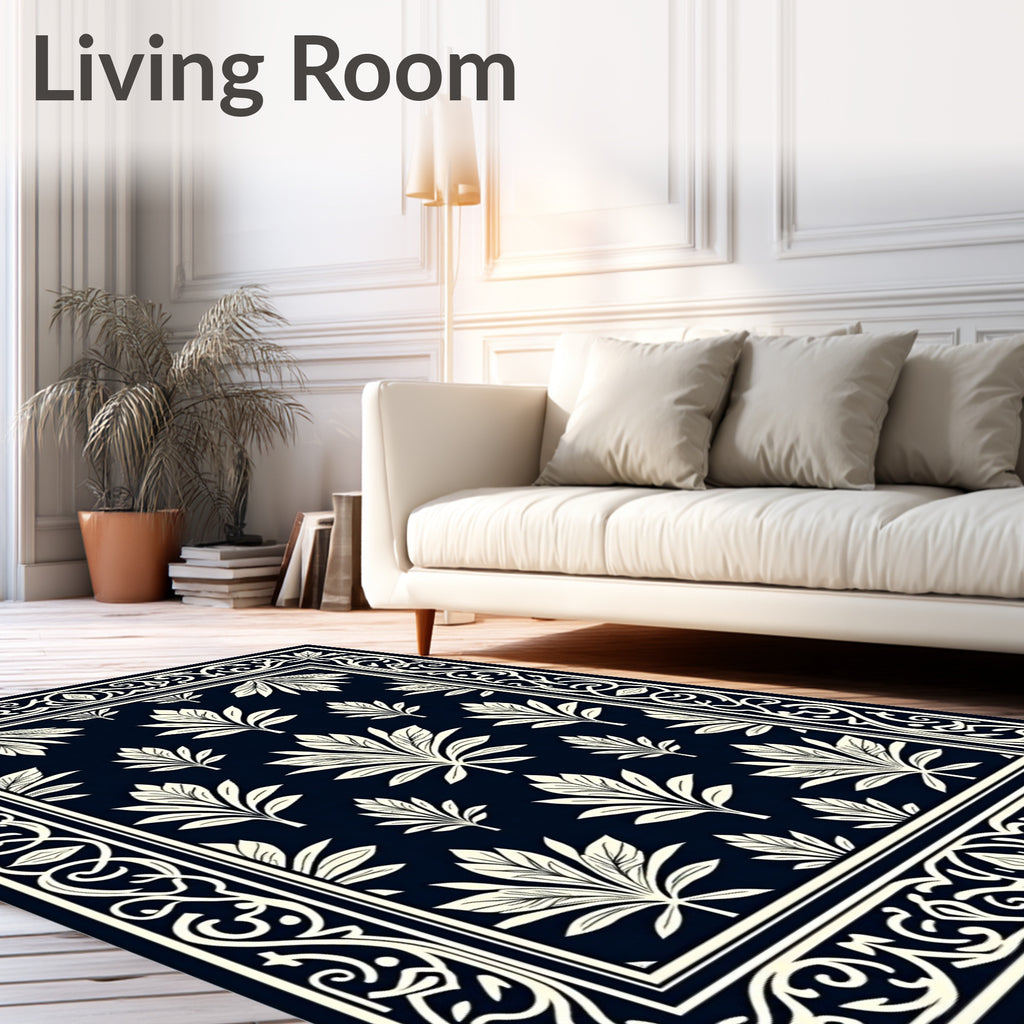Classic Floral Scrollwork Navy Rug