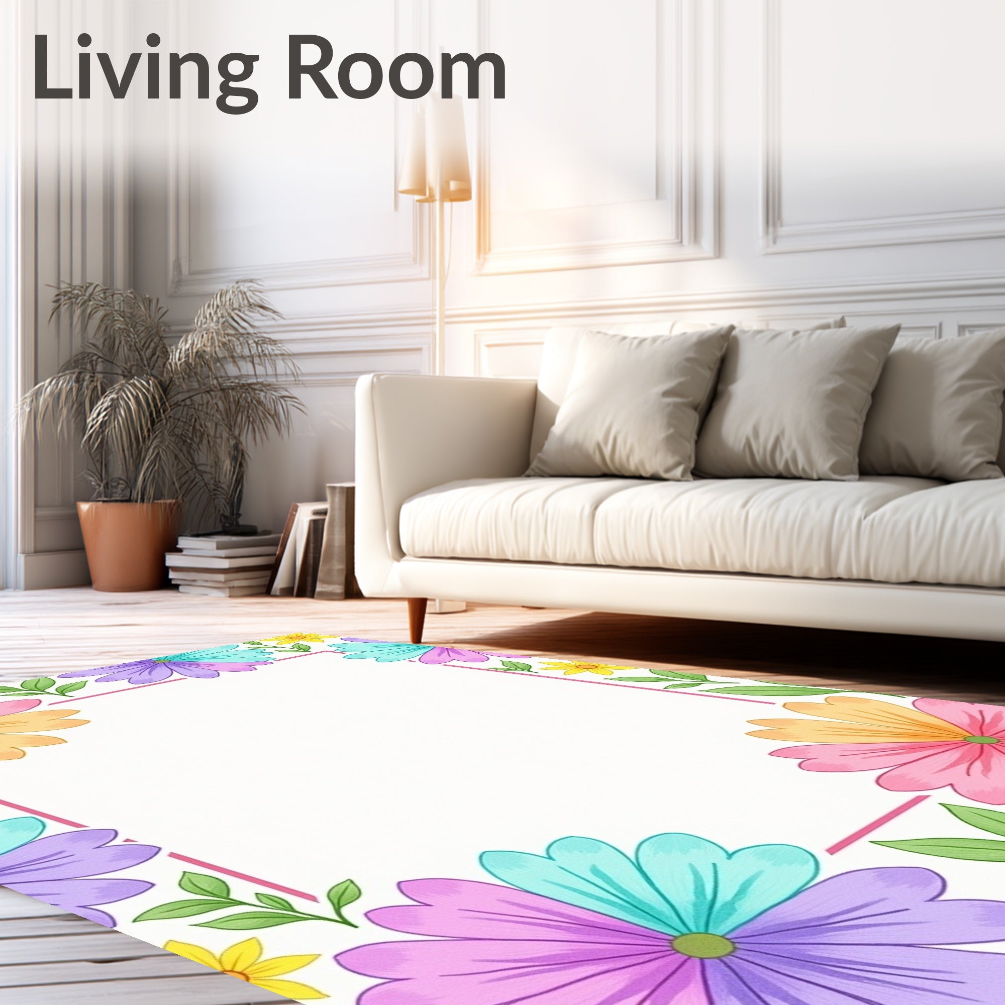 Multi Color Daisy Flower Border Design Rug