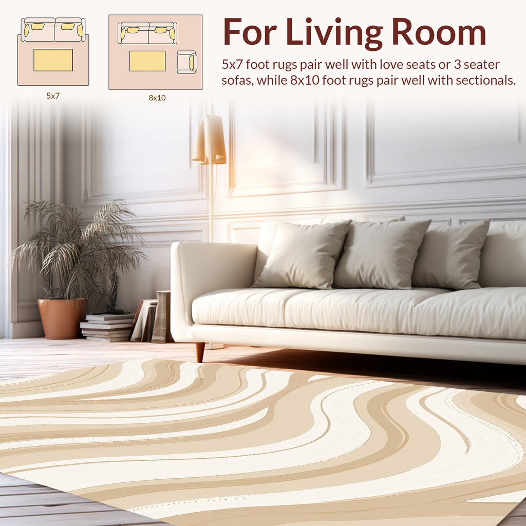 Neutral Earthy Wavy Stripe Pattern Rug