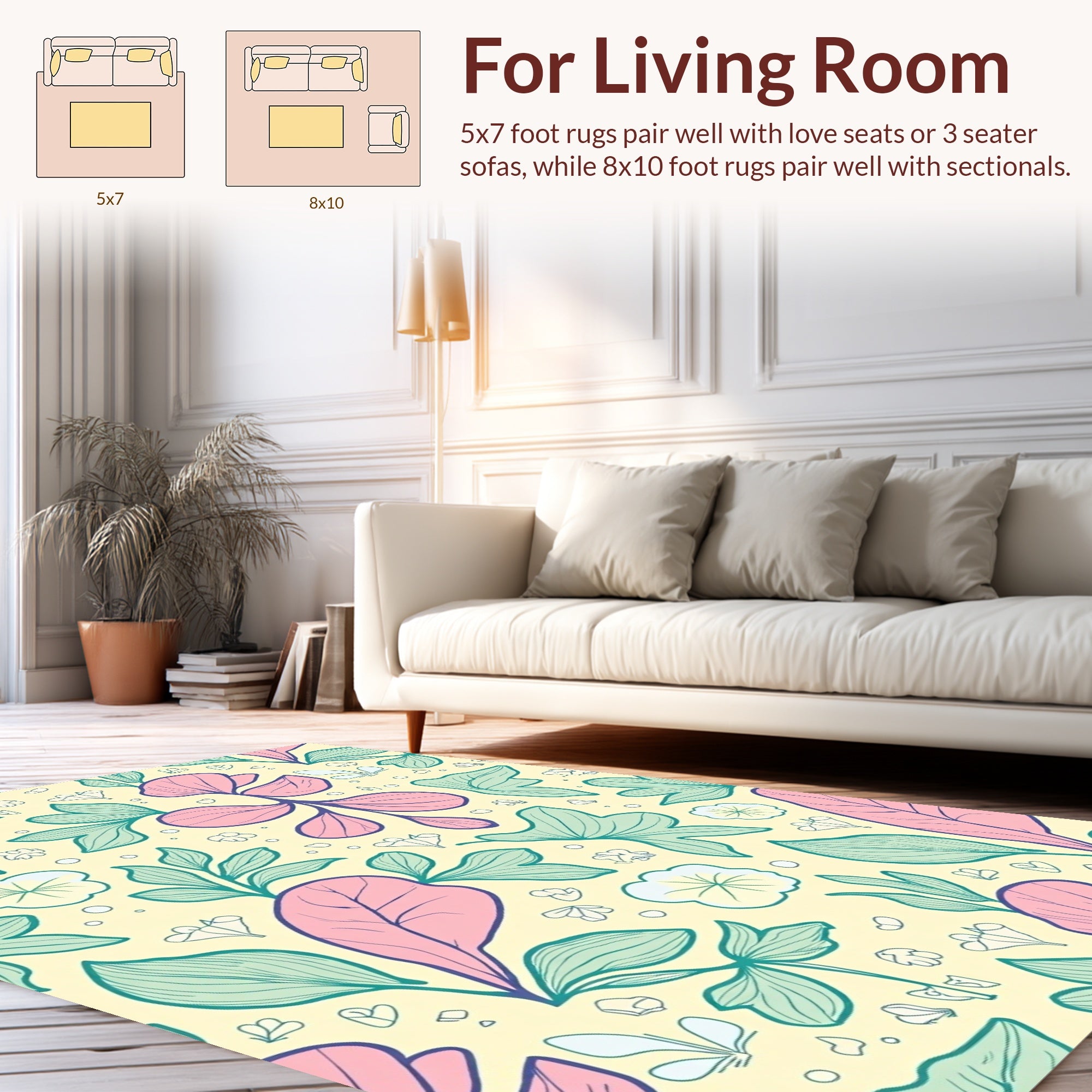 Pastel Floral Outline Design Rug