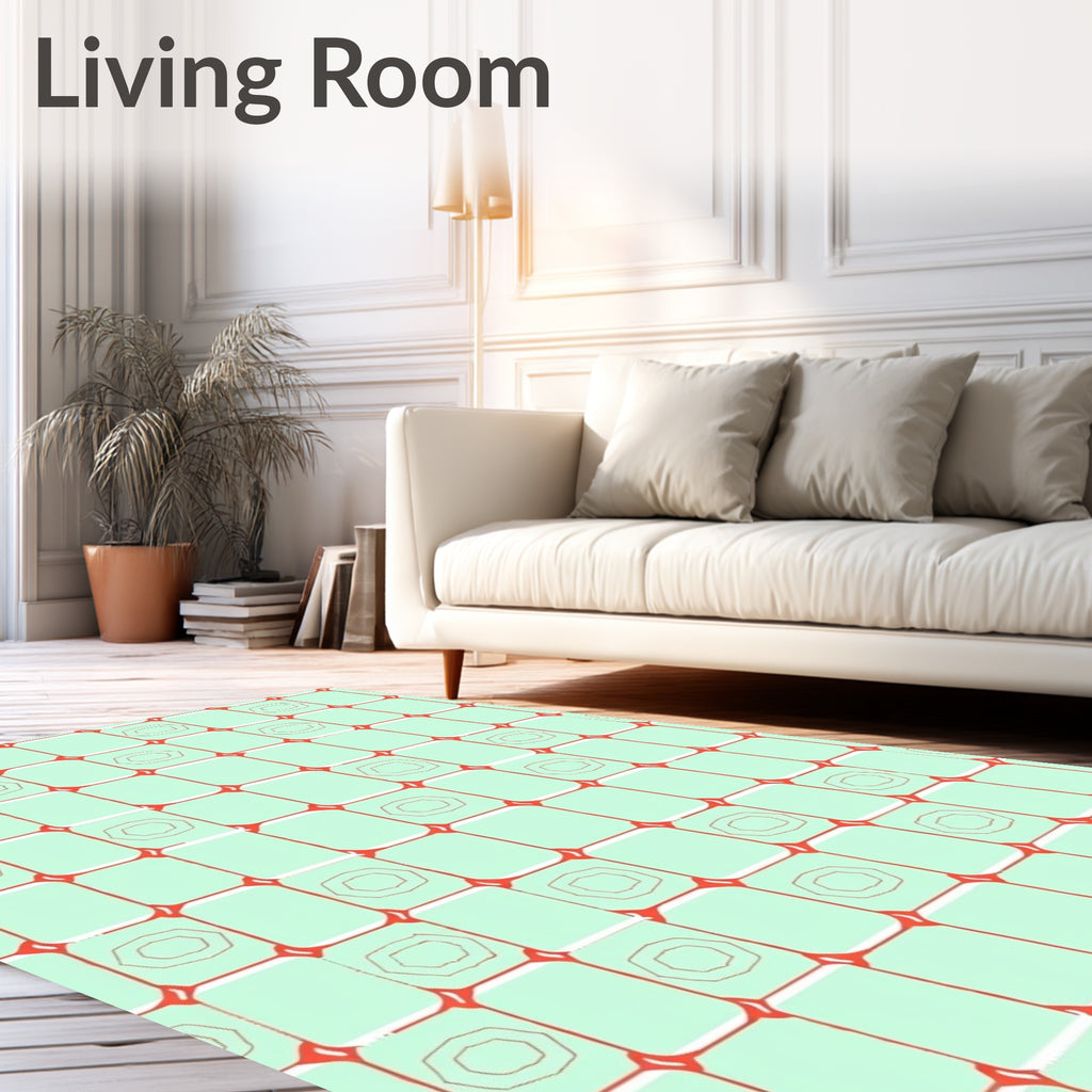 Modern Pale Green Rectangular Pattern Design Rug