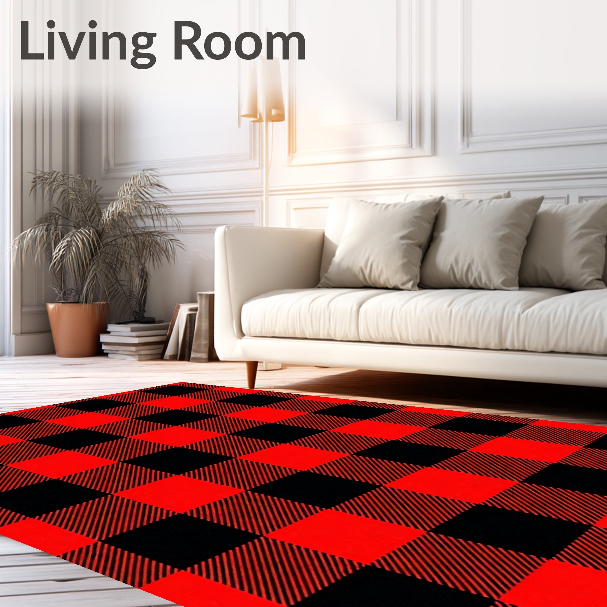 Classic Red Black Checkered Pattern Rug