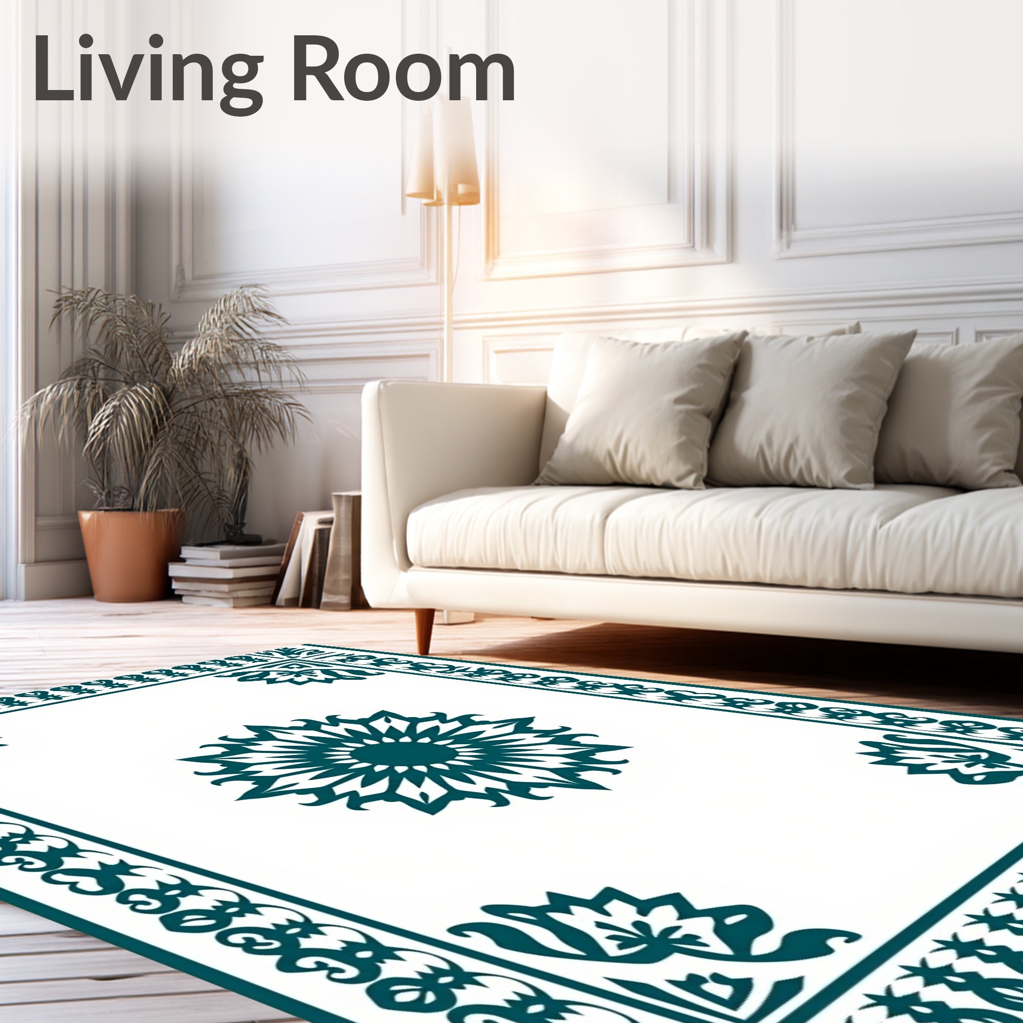 Intricate Teal Floral Mandala Design Rug