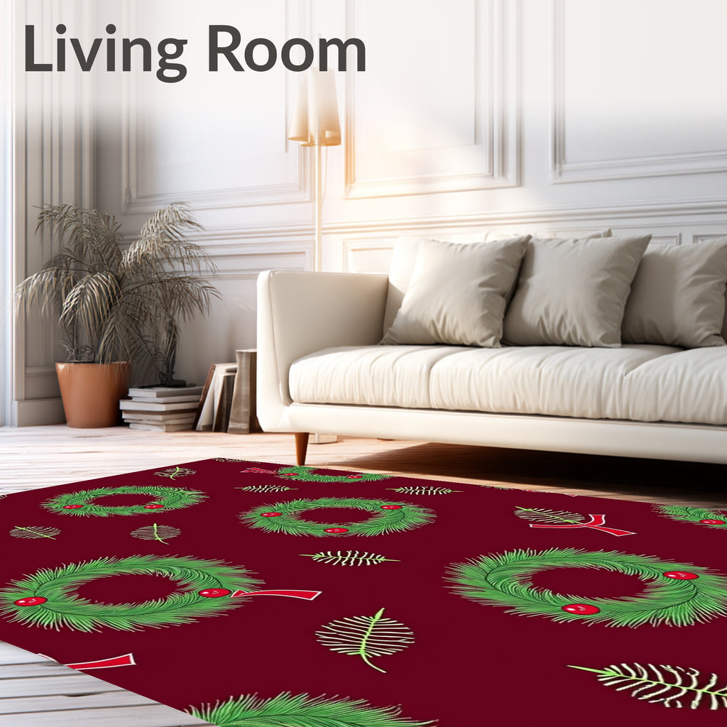 Festive Pine Wreath and Berry Pattern Rug