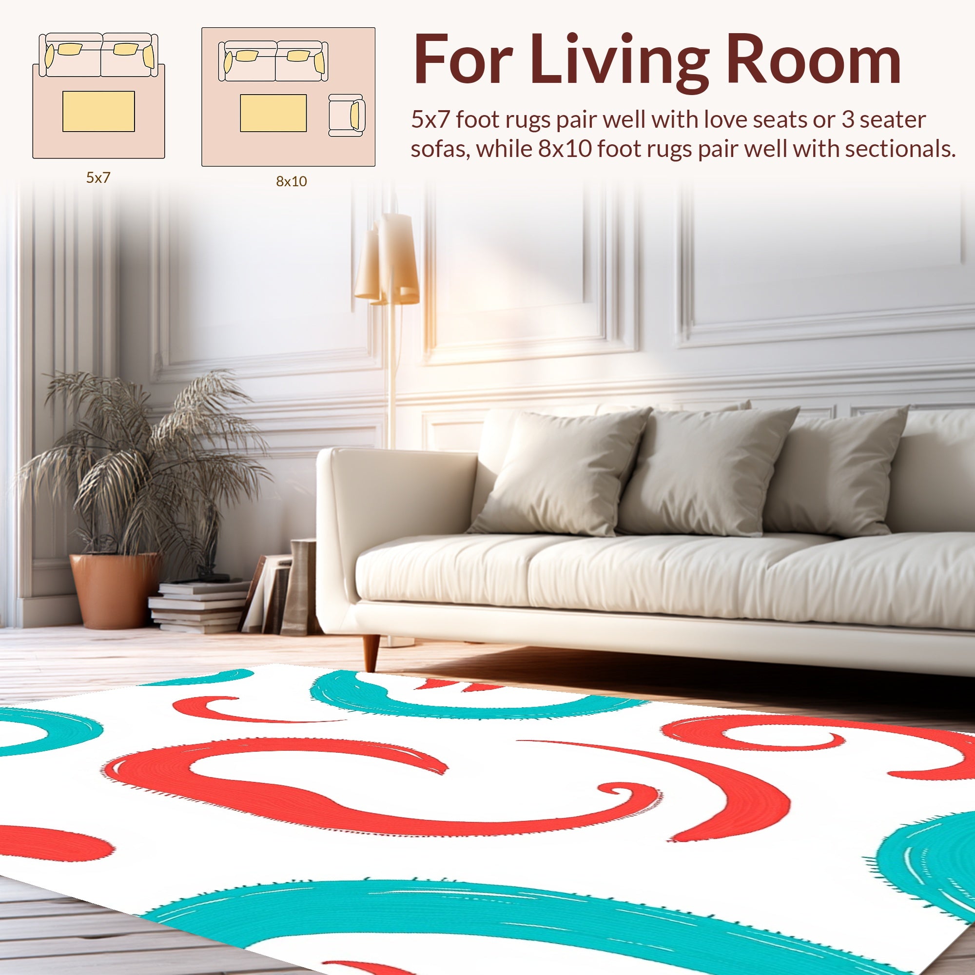 Coral Teal Swirl Whimsical Pattern Rug