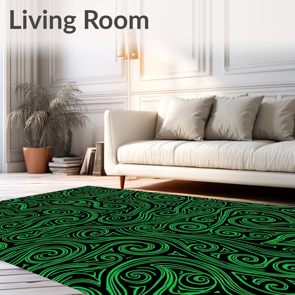 Green Swirls Waves Pattern Rug