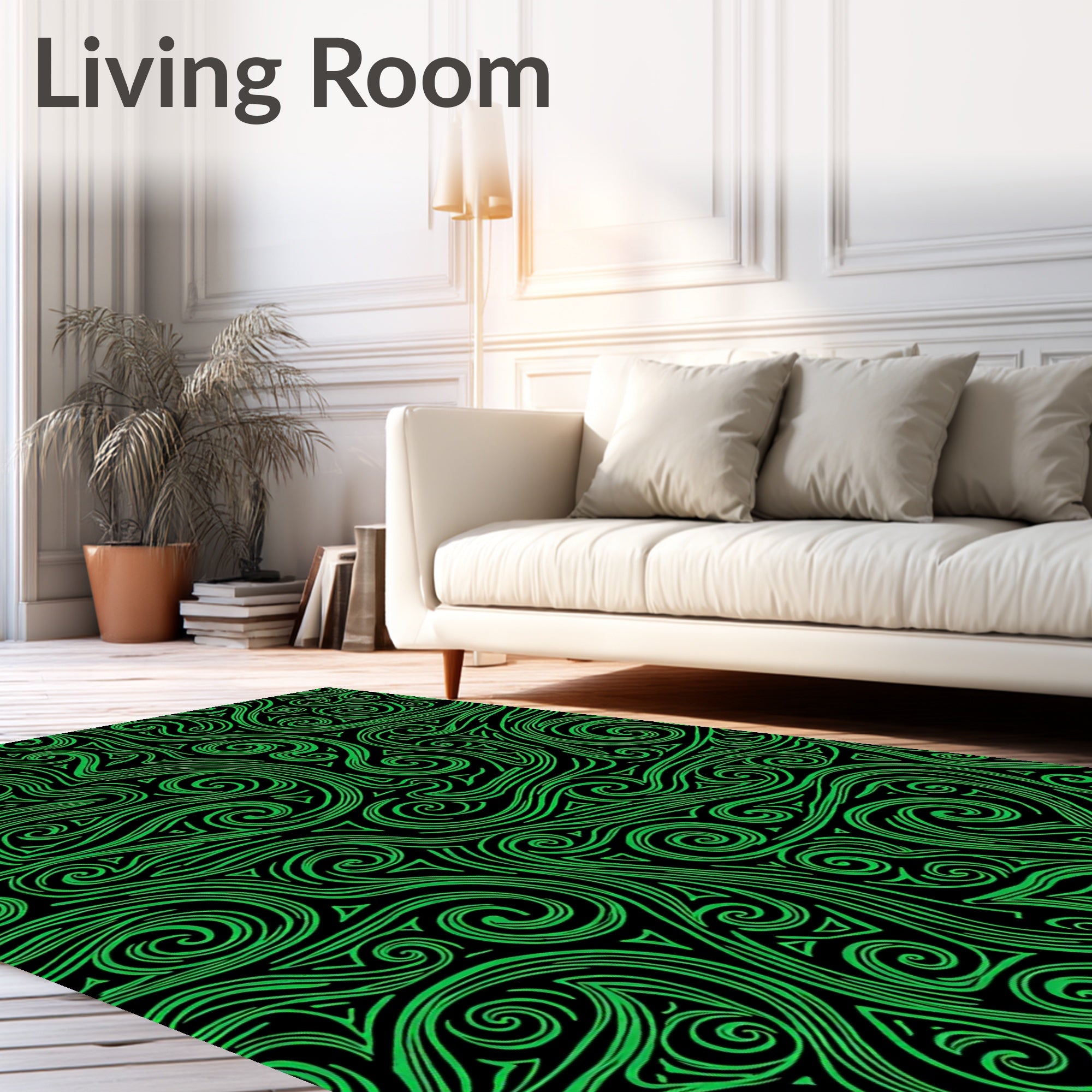 Green Swirls Waves Pattern Rug