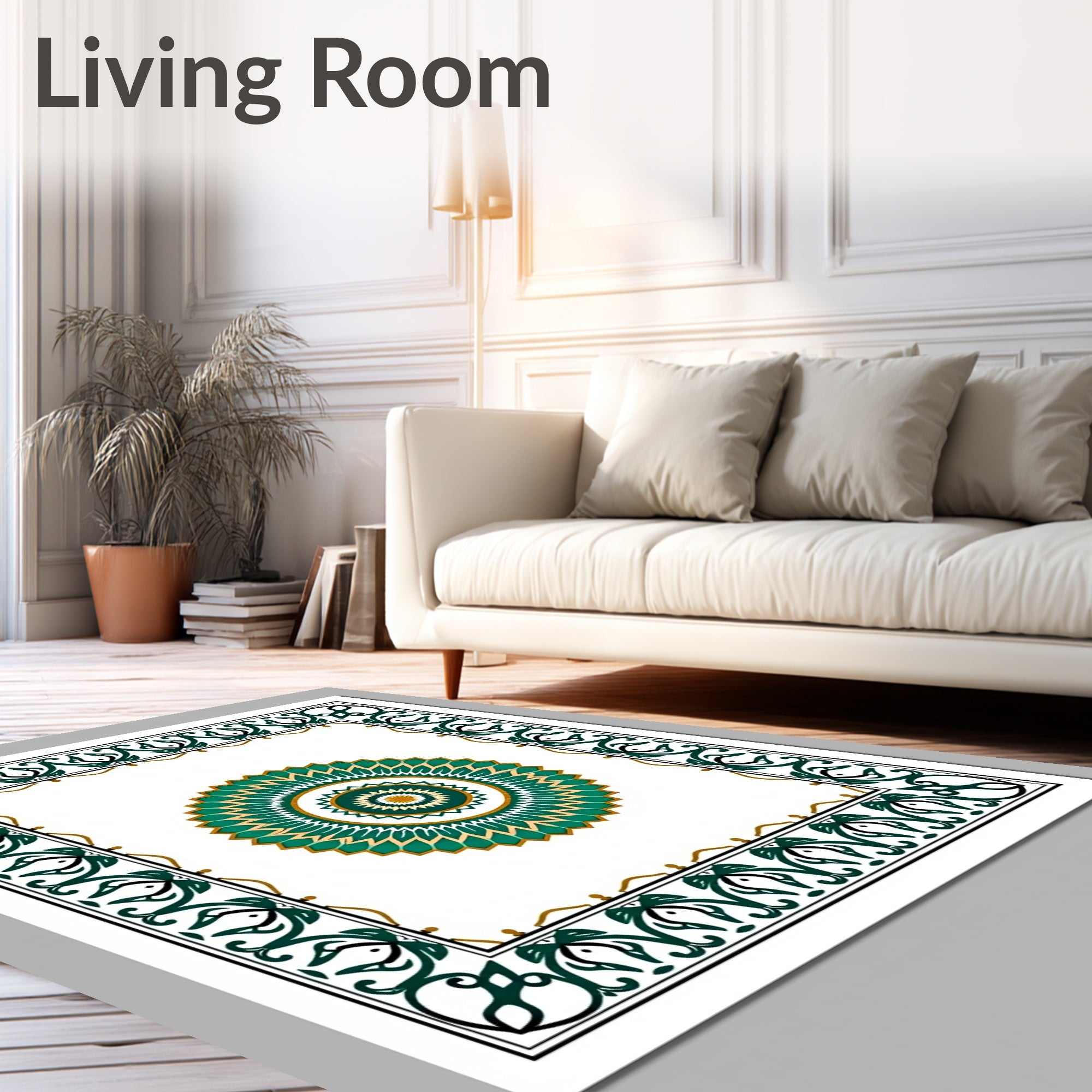 Elegant Teal Gold Medallion Border Rug