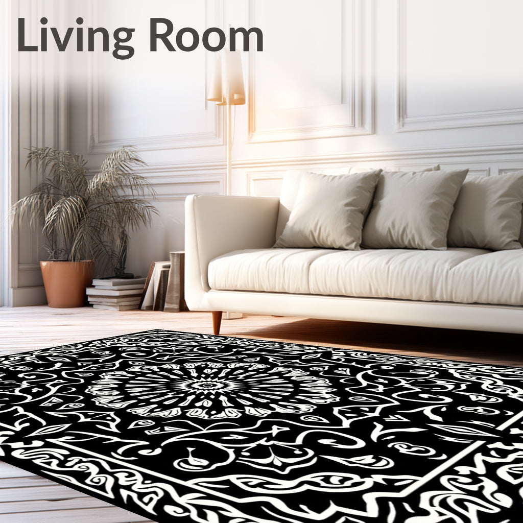 Monochromatic Intricate Mandala Pattern Rug