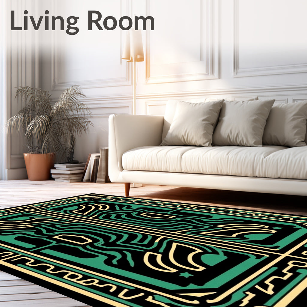 Emerald Gold Labyrinth Symmetry Rug