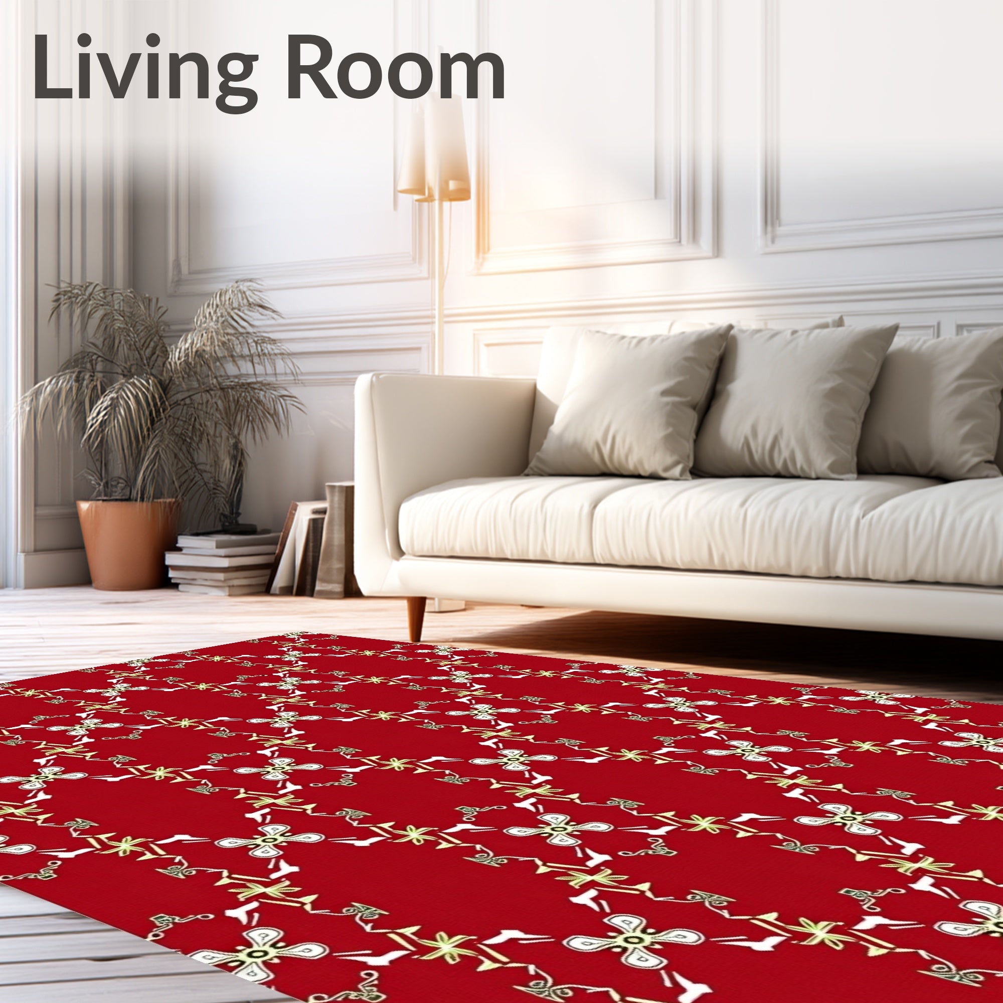 Red White Gold Filigree Pattern Design Rug