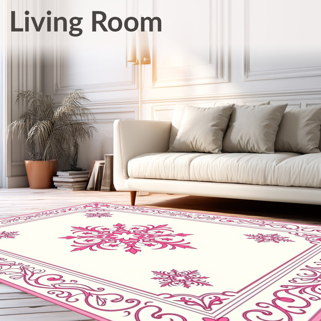 Pink Floral Filigree Repeating Pattern Rug