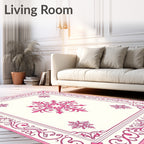 Pink Floral Filigree Repeating Pattern Rug
