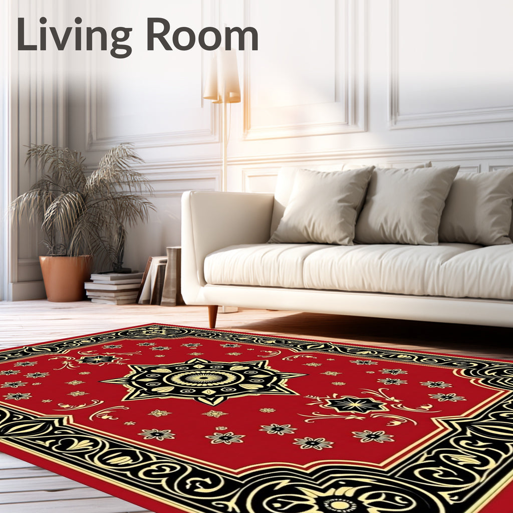 Intricate Red Floral Scroll Design Rug