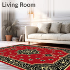 Intricate Red Floral Scroll Design Rug
