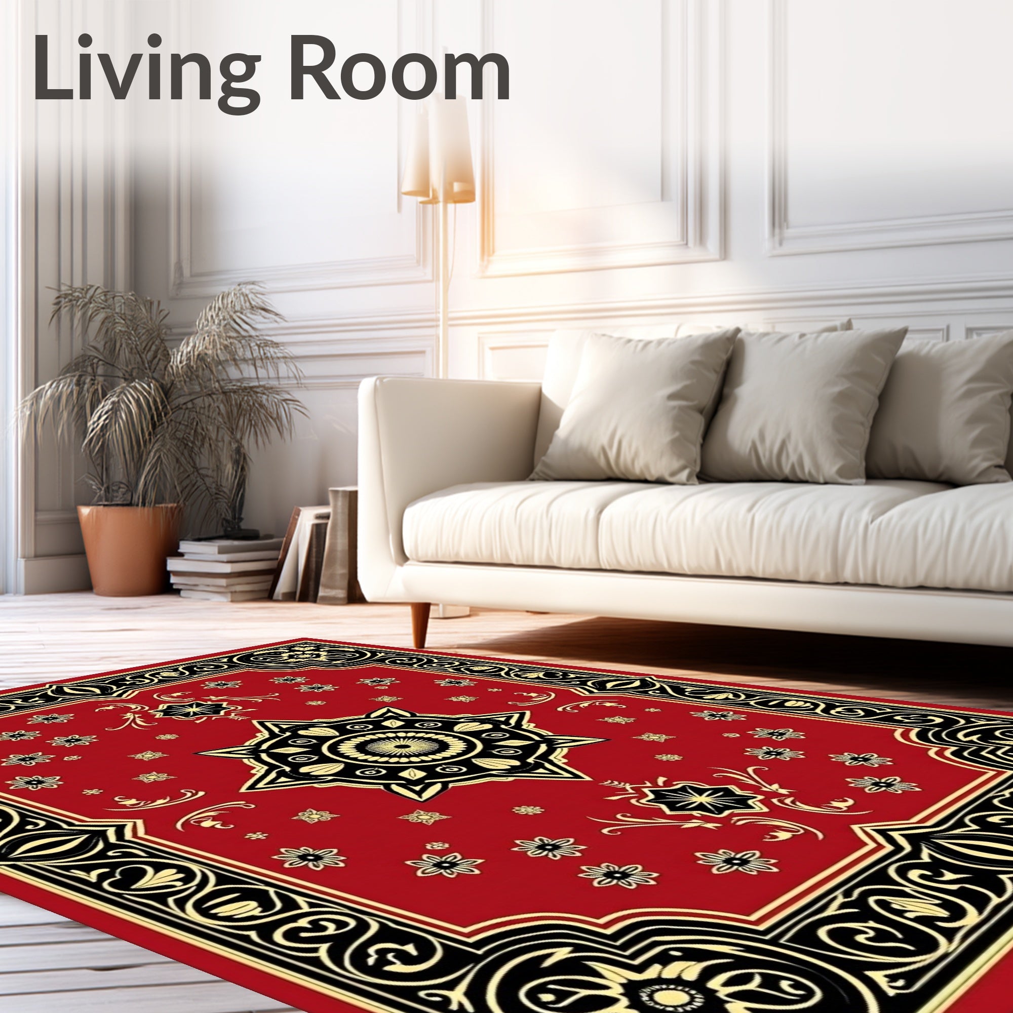 Intricate Red Floral Scroll Design Rug