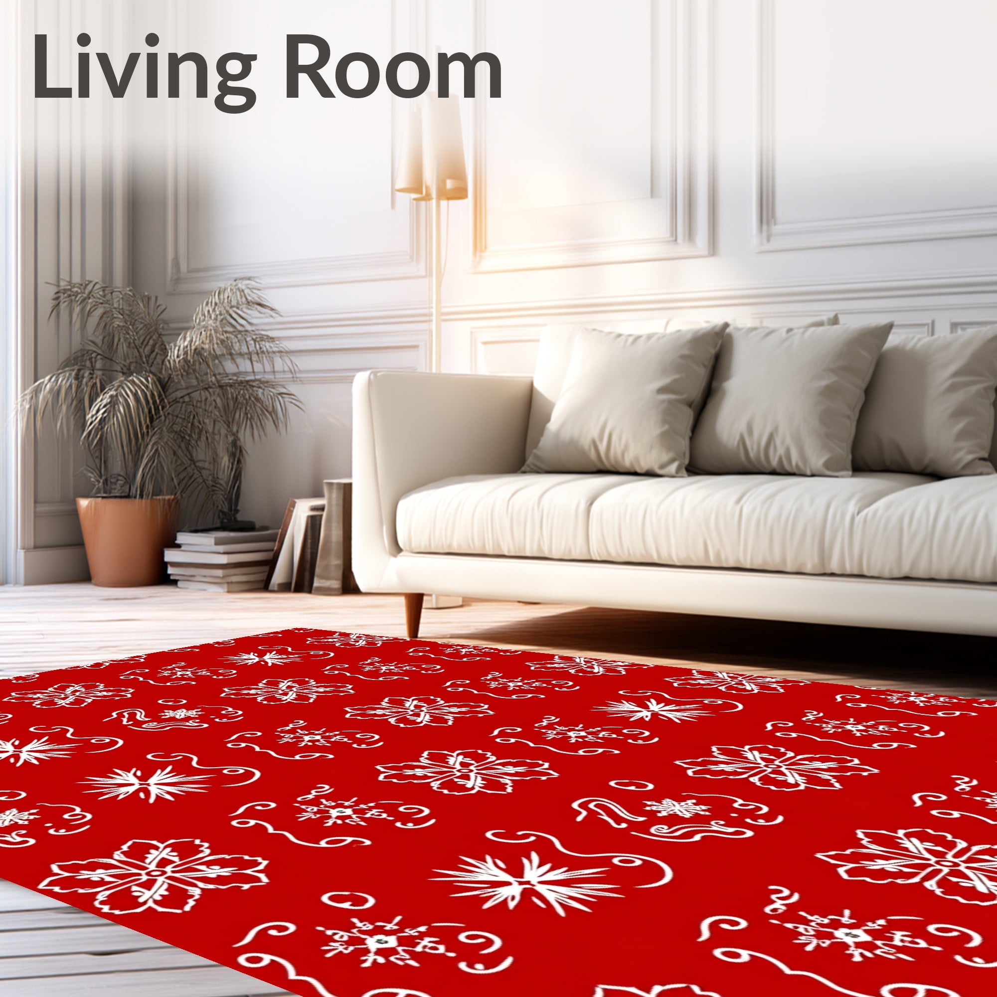 White Floral Snowflake Pattern Rug