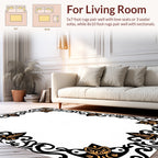 Ornate Black Gold Floral Scroll Rug