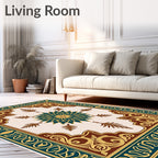 Elegant Teal Gold Floral Medallion Rug